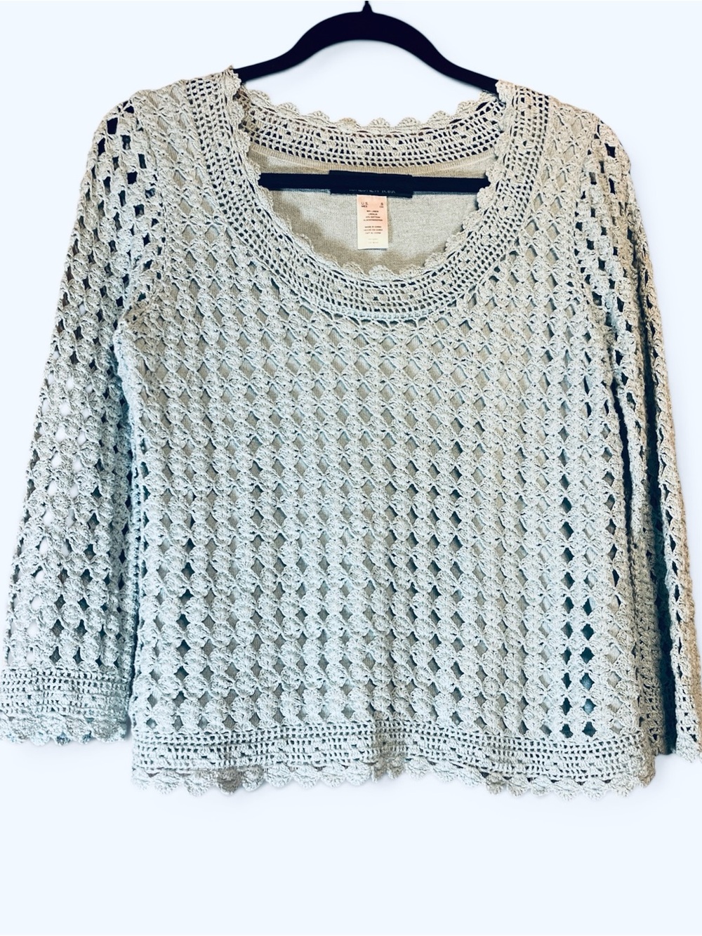 Jones New York Crochet Openwork Scoop-Neck Sweater - Sage